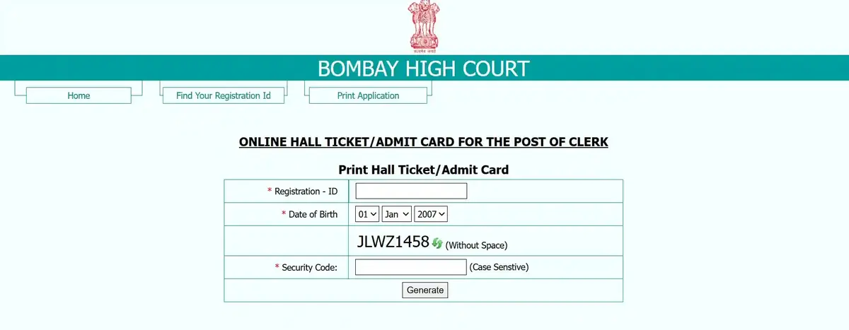 Admit Card For Clerk