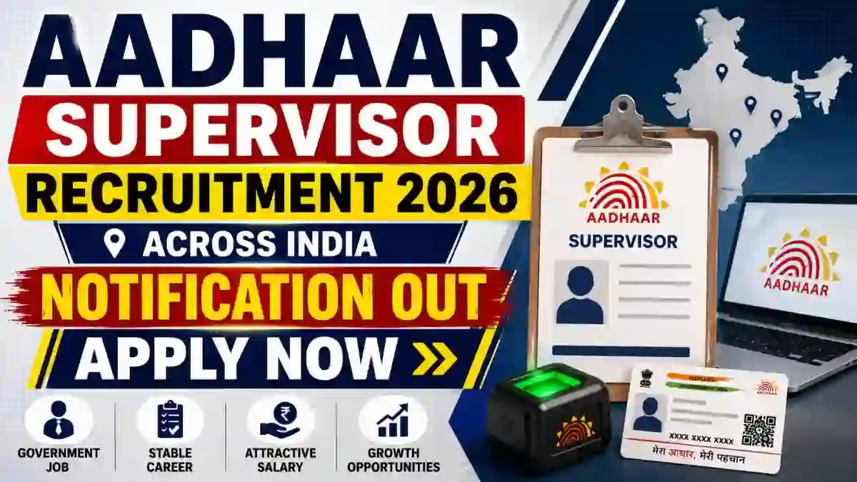 Aadhaar Supervisor Recruitment 2026 Notification Out - Apply Online Aadhaar Supervisor Recruitment 2026 Notification Out - Apply Online