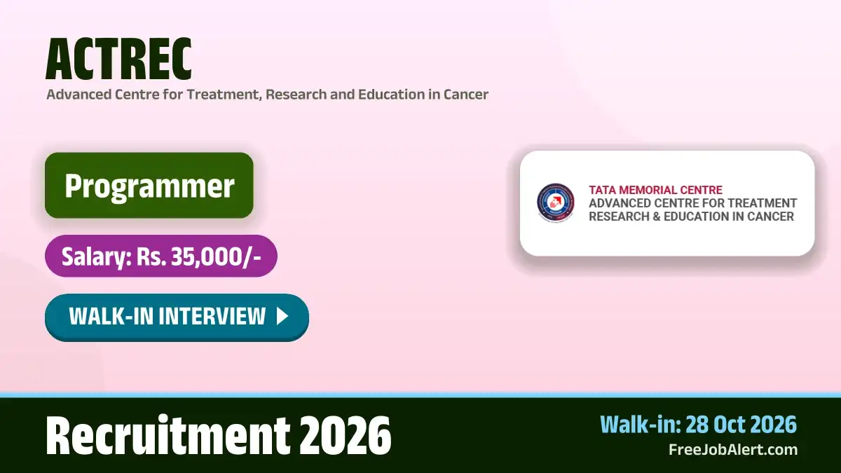 ACTREC Programmer Recruitment 2026 – Walkin ACTREC Programmer Recruitment 2026 – Walkin