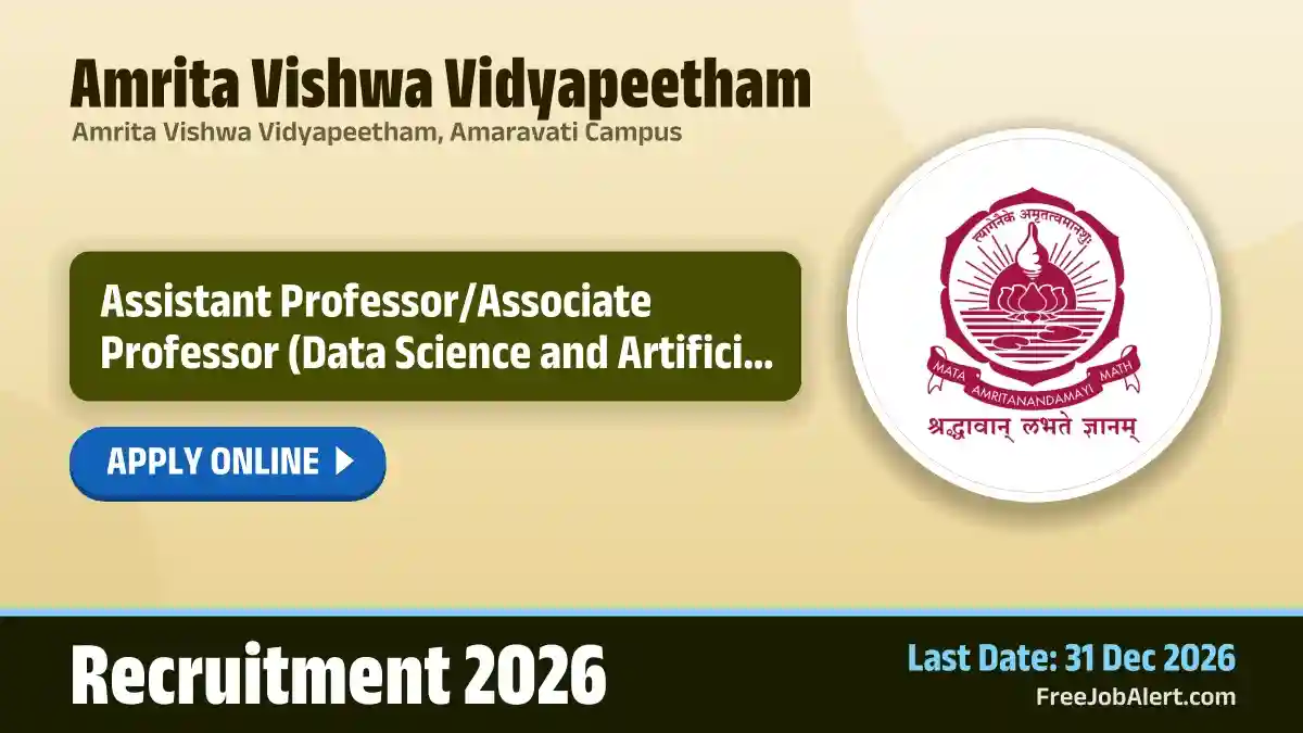Amrita Vishwa Vidyapeetham Assistant Professor/Associate Professor Recruitment 2026 – Apply Online Amrita Vishwa Vidyapeetham Assistant Professor/Associate Professor Recruitment 2026 – Apply Online