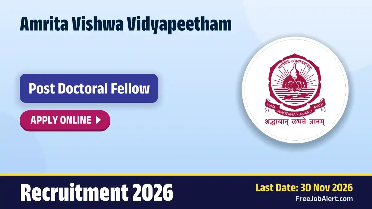 Amrita Vishwa Vidyapeetham Post Doctoral Fellow Recruitment 2026 – Apply Online
