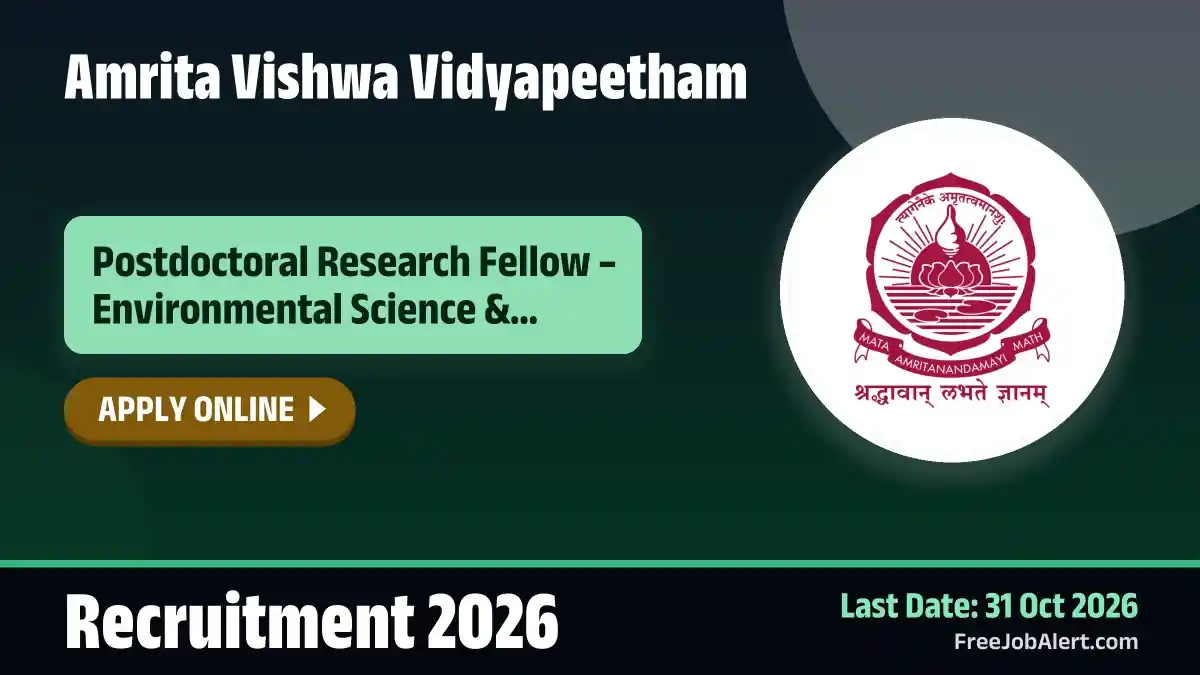 Amrita Vishwa Vidyapeetham Postdoctoral Research Fellow Recruitment 2026 – Apply Online