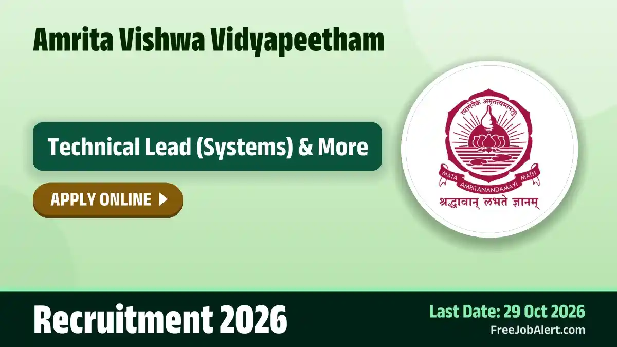 Amrita Vishwa Vidyapeetham Technical Lead Recruitment 2026 – Apply Online Amrita Vishwa Vidyapeetham Technical Lead Recruitment 2026 – Apply Online