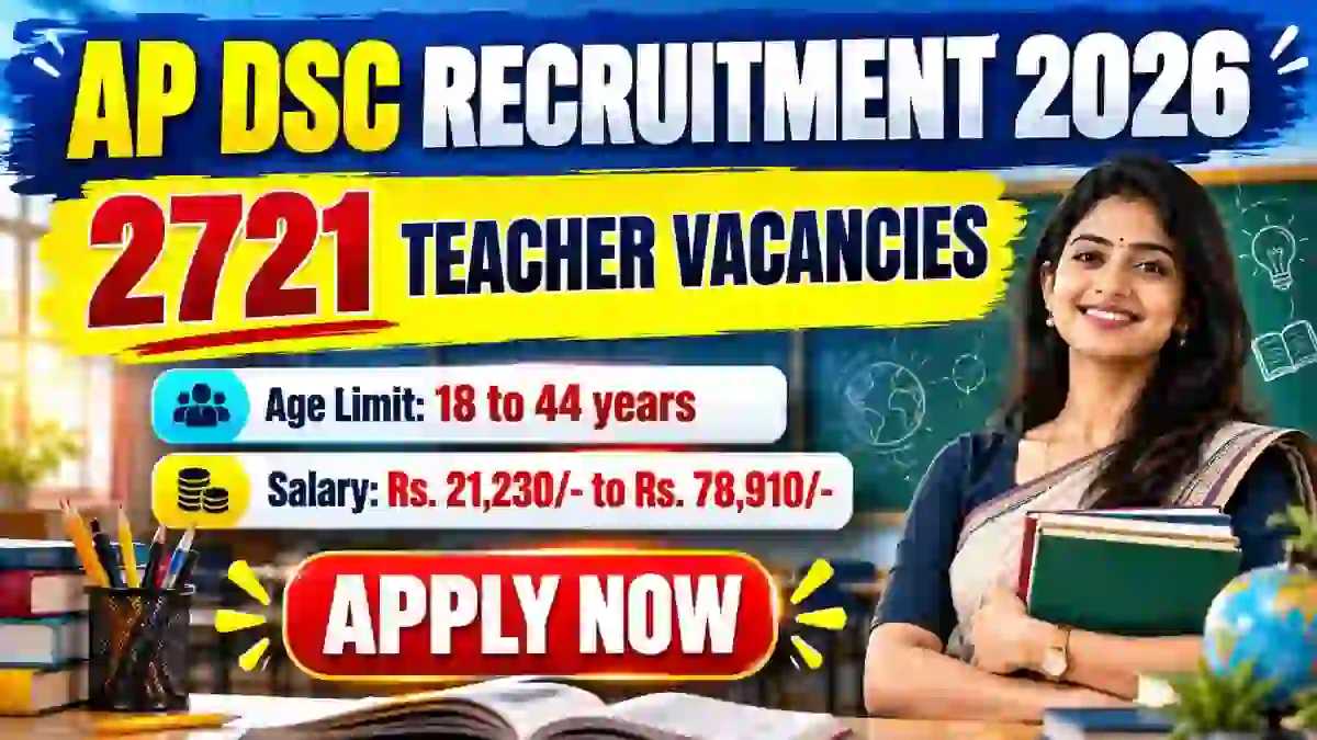 AP DSC Teacher Recruitment 2026 Notification Out – 2721 Teacher Vacancies, Apply Online Dates, Official PDF