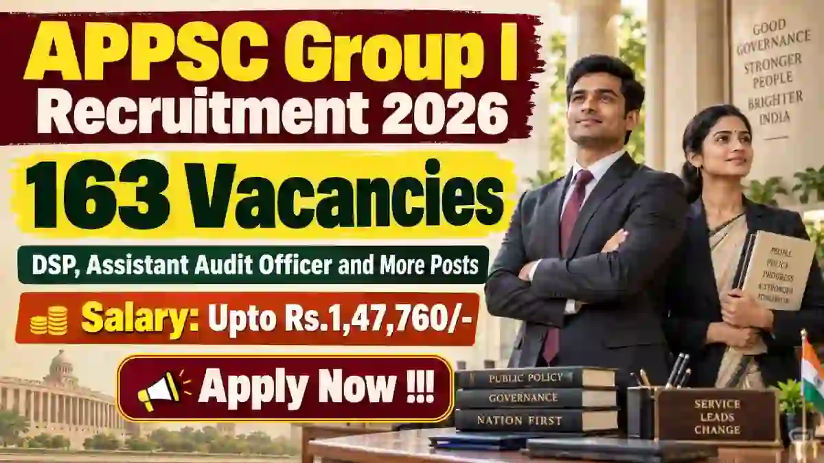 APPSC Group I Recruitment 2026 - Apply Online for 163 DSP, Assistant Audit Officer and More Posts APPSC Group I Recruitment 2026 - Apply Online for 163 DSP, Assistant Audit Officer and More Posts