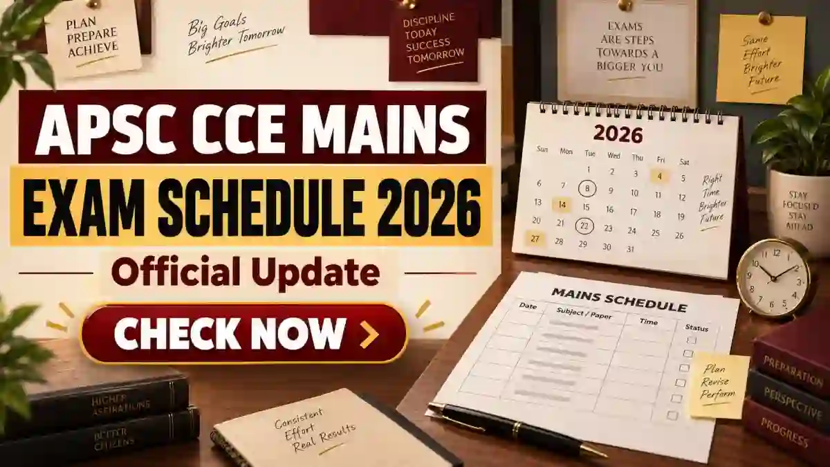 APSC CCE Mains Exam Schedule 2026 (Out) - Check Full Timetable, Dates & Admit Card APSC CCE Mains Exam Schedule 2026 (Out) - Check Full Timetable, Dates & Admit Card