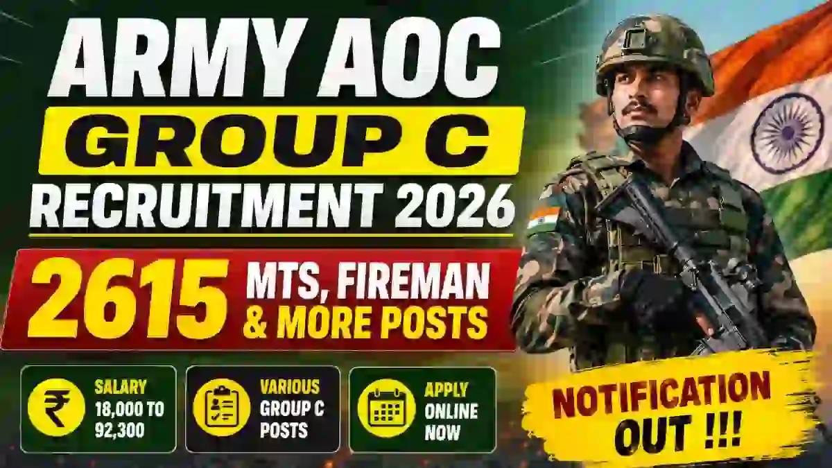 Army AOC Group C Recruitment 2026 Notification Out - Apply Online for 2615 MTS, Fireman and More Posts Army AOC Group C Recruitment 2026 Notification Out - Apply Online for 2615 MTS, Fireman and More Posts