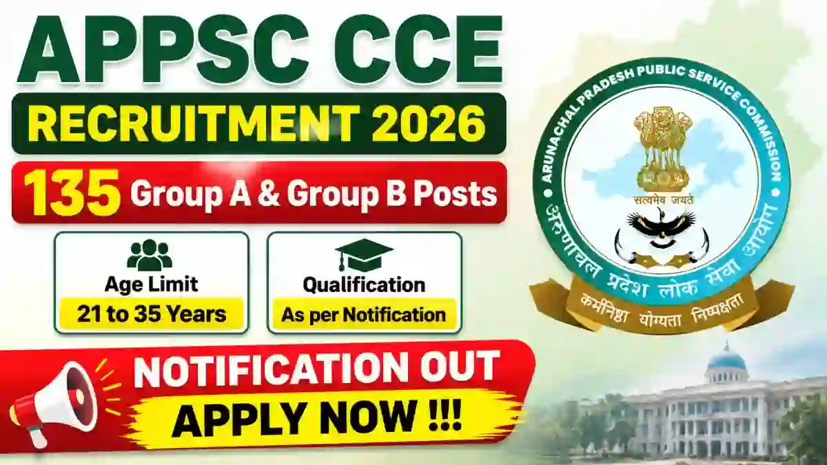 Arunachal Pradesh APPSC CCE Recruitment 2026 Notification Out - Apply Online for 135 Group A & Group B Posts