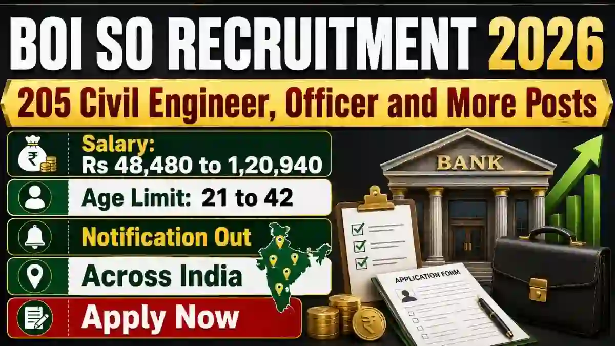 Bank of India SO Recruitment 2026 Notification Out - Apply Online for 205 Civil Engineer, Officer and More Posts