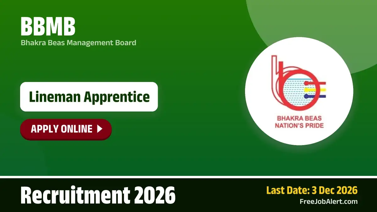BBMB Lineman Apprentice Recruitment 2026 – Apply Online for 7 Posts BBMB Lineman Apprentice Recruitment 2026 – Apply Online for 7 Posts