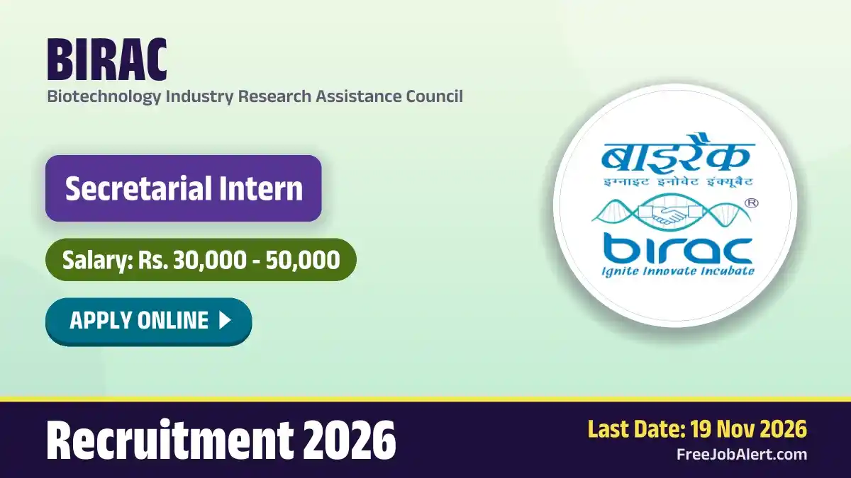 BIRAC Secretarial Intern Recruitment 2026 – Apply Online