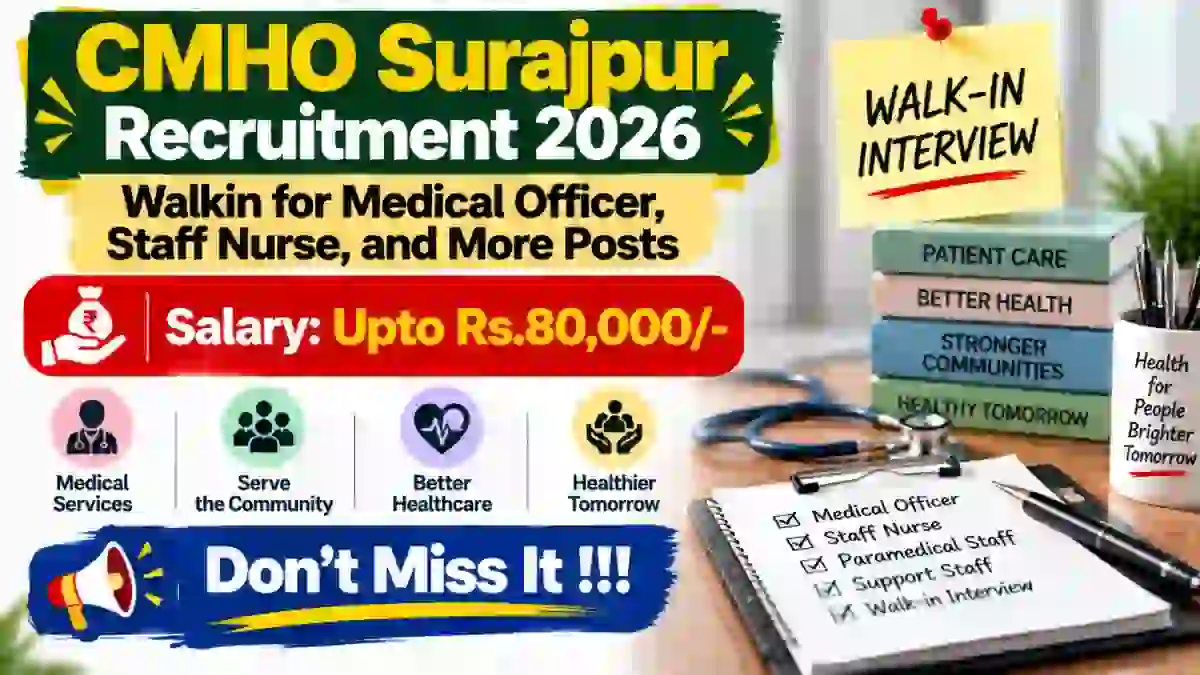 CMHO Surajpur Recruitment 2026 - Walkin for Medical Officer, Staff Nurse, and More Posts