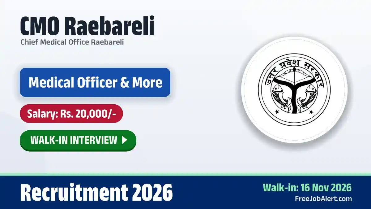 CMO Raebareli Medical Officer Recruitment 2026 – Walkin for 18 Posts