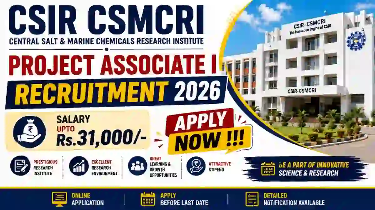 CSIR CSMCRI Project Associate I Recruitment 2026 - Apply Online