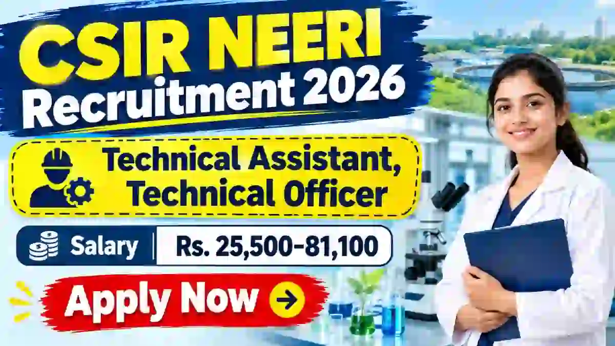 CSIR NEERI Recruitment 2026 - Apply Online for 13 Technical Assistant, Technical Officer Posts CSIR NEERI Recruitment 2026 - Apply Online for 13 Technical Assistant, Technical Officer Posts