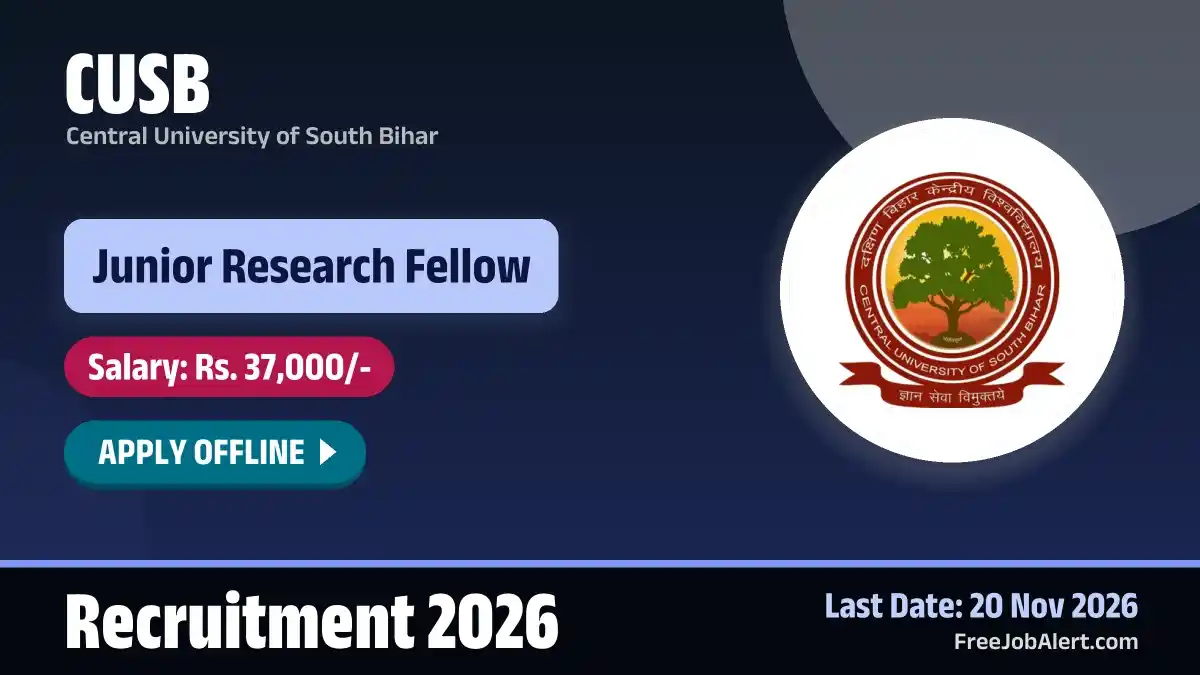 CUSB Junior Research Fellow Recruitment 2026 – Apply Offline