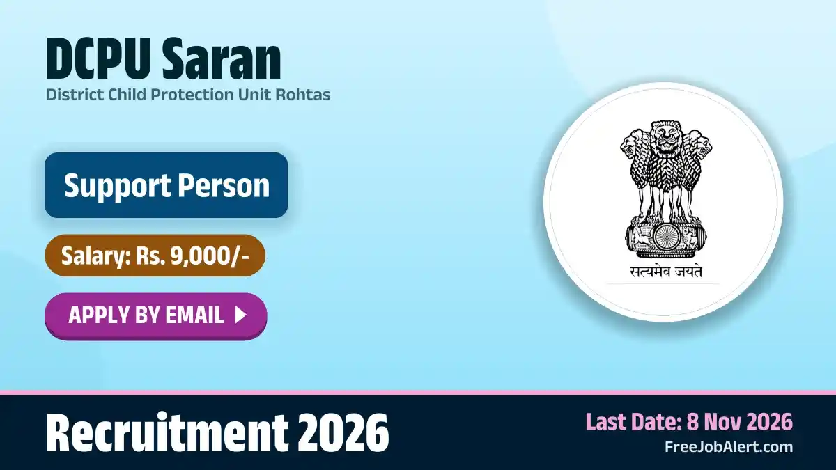 DCPU Saran Support Person Recruitment 2026 – Apply Online for 20 Posts DCPU Saran Support Person Recruitment 2026 – Apply Online for 20 Posts