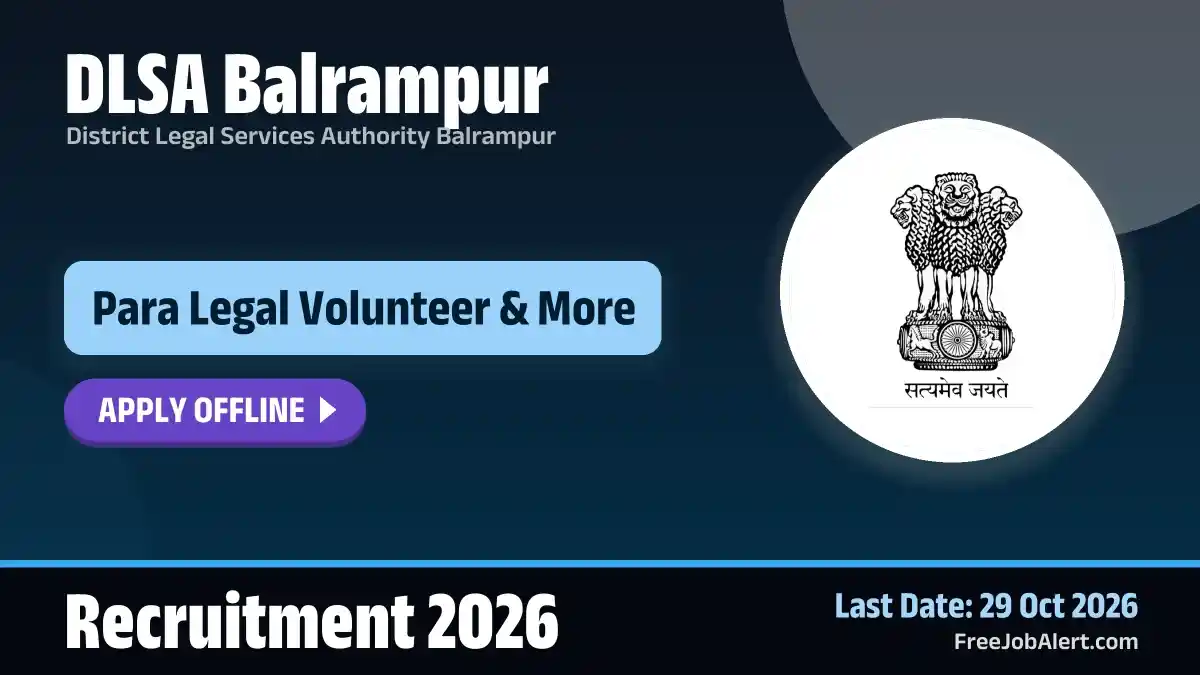 DLSA Balrampur Para Legal Volunteer Recruitment 2026 – Apply Offline for 17 Posts DLSA Balrampur Para Legal Volunteer Recruitment 2026 – Apply Offline for 17 Posts