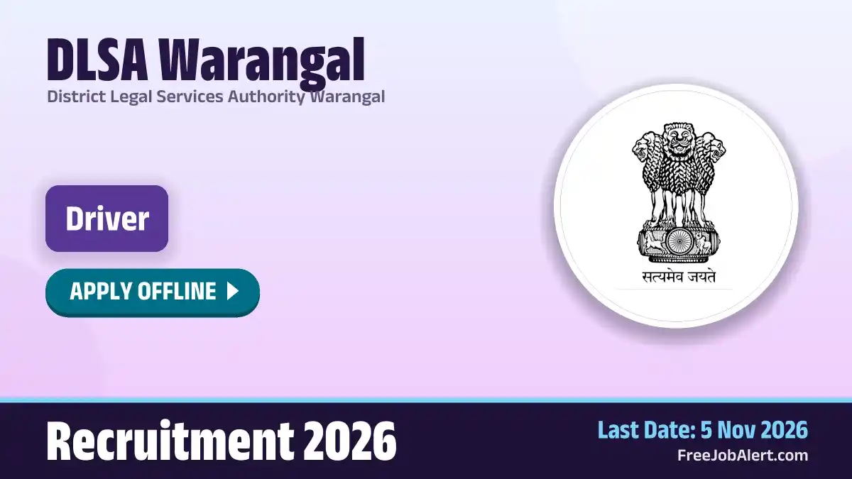 DLSA Warangal Driver Recruitment 2026 – Apply Offline DLSA Warangal Driver Recruitment 2026 – Apply Offline
