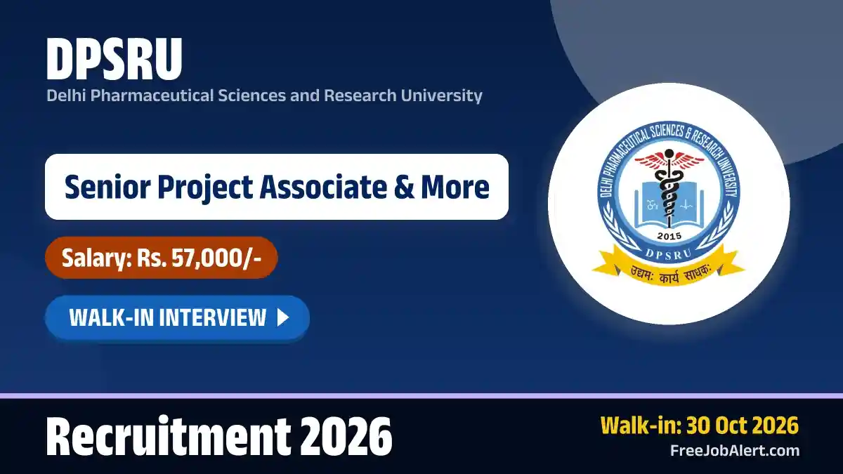 DPSRU Recruitment 2026 – Walkin for 6 Senior Project Associate, Research Associate Posts DPSRU Recruitment 2026 – Walkin for 6 Senior Project Associate, Research Associate Posts