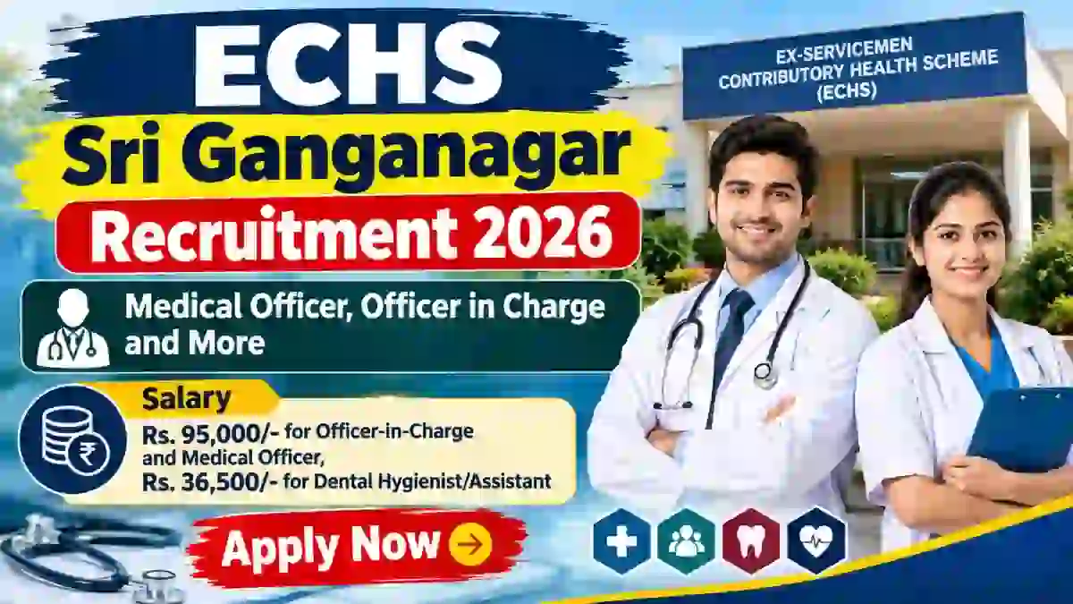 ECHS Sri Ganganagar Recruitment 2026 - Apply Offline for Medical Officer, Officer in Charge and More Posts