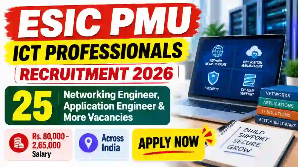 ESIC PMU ICT Professionals Recruitment 2026 - Apply Online for 25 Networking Engineer, Application Engineer & More Vacancies