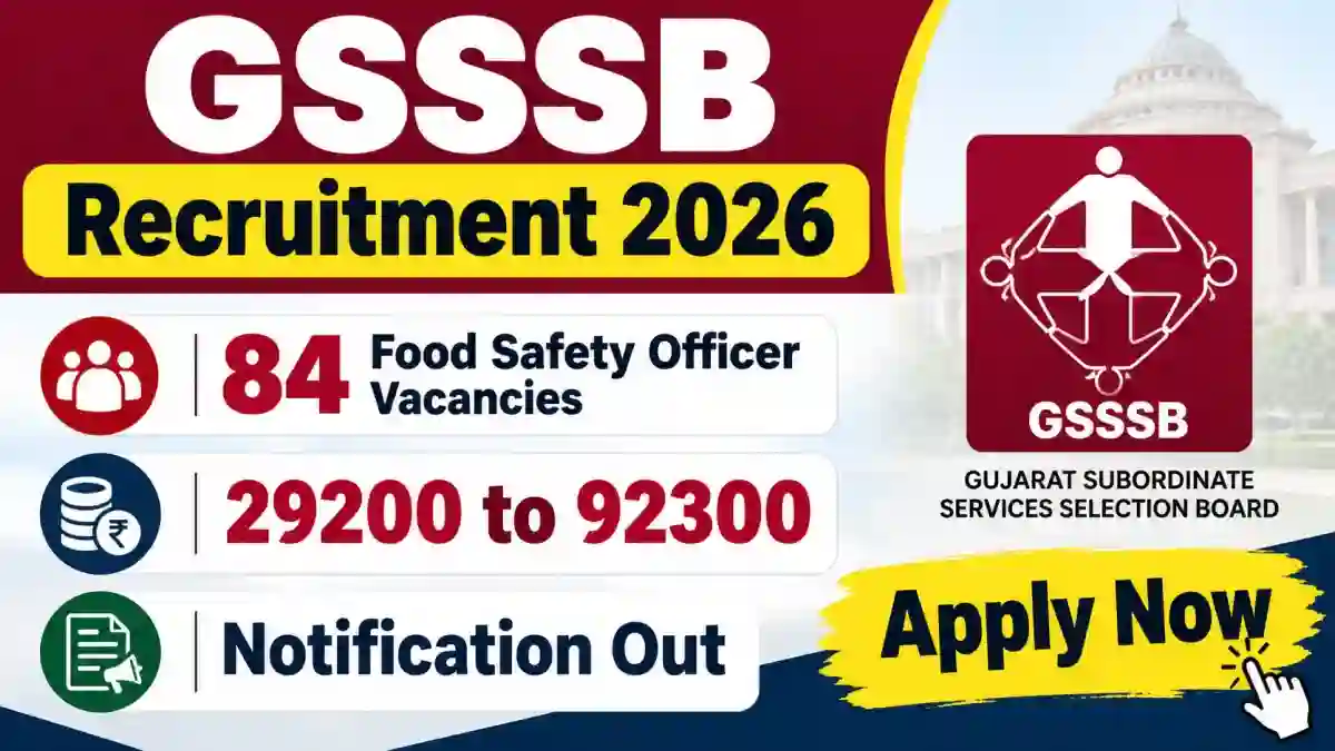 GSSSB FSO Recruitment 2026 Notification Out – Apply Online for 84 Food Safety Officer Posts
