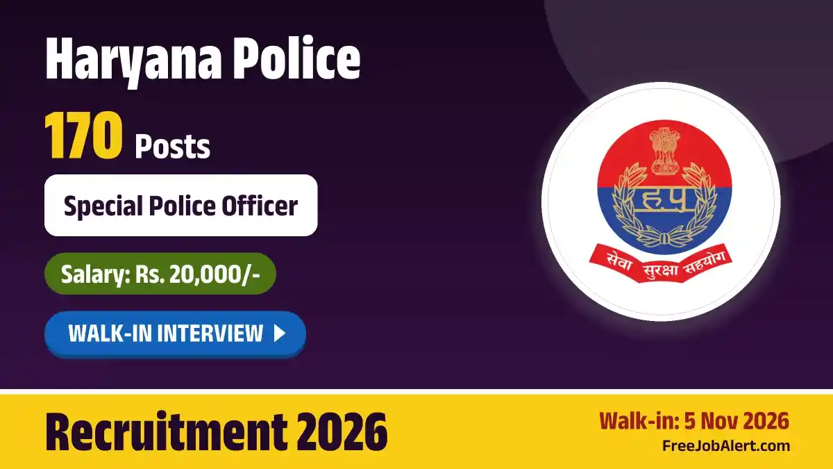 Haryana Police SPO Recruitment 2026 – Walkin for 170 Special Police Officer Posts