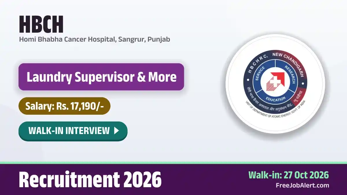 HBCH Recruitment 2026 – Walkin for 4 Laundry Supervisor, Laundry Attendant Posts