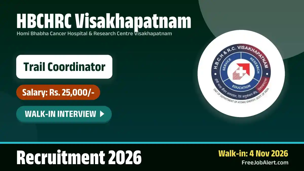 HBCHRC Visakhapatnam Trail Coordinator Recruitment 2026 – Walkin