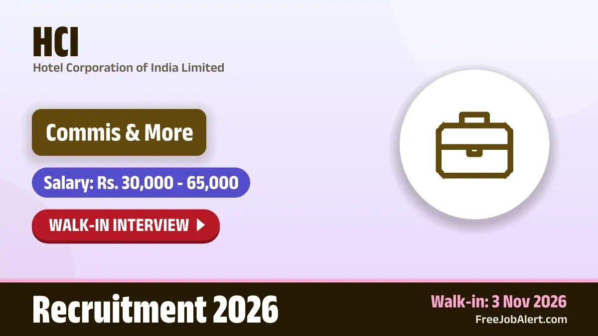 HCI Recruitment 2026 – Walkin for 7 Commis, Junior Sous Chef and More Posts HCI Recruitment 2026 – Walkin for 7 Commis, Junior Sous Chef and More Posts