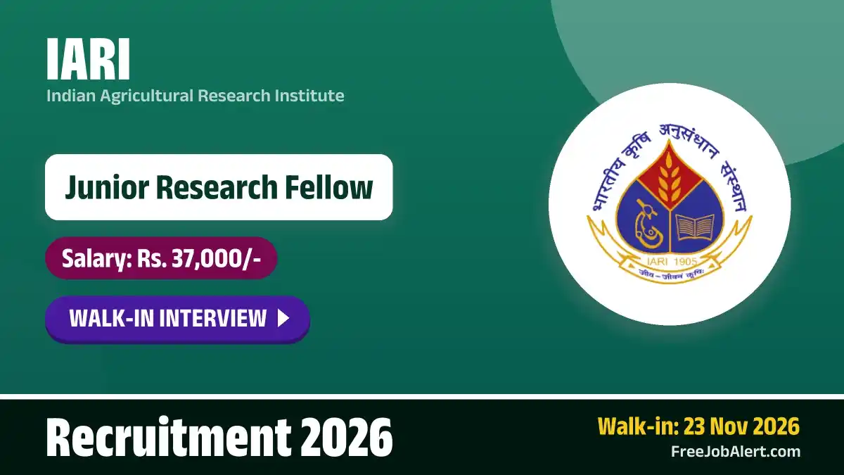 IARI Junior Research Fellow Recruitment 2026 – Walkin IARI Junior Research Fellow Recruitment 2026 – Walkin