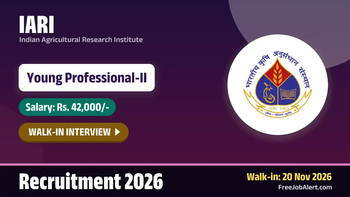 IARI Young Professional II Recruitment 2026 – Walkin IARI Young Professional II Recruitment 2026 – Walkin