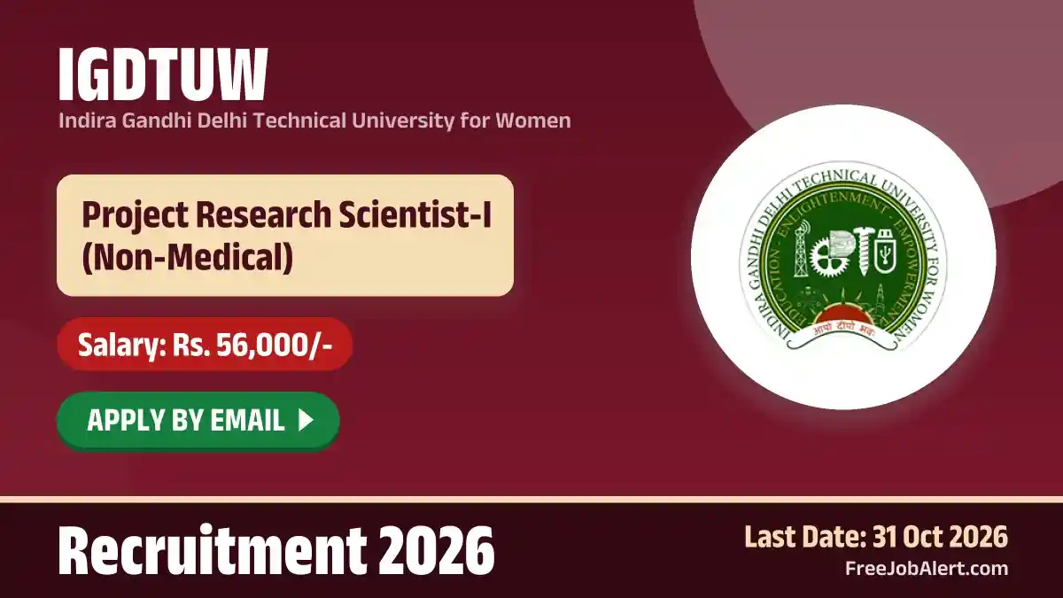 IGDTUW Project Research Scientist I Recruitment 2026 – Apply Online