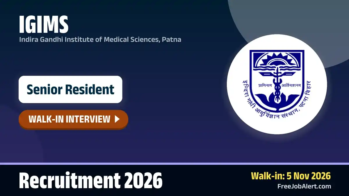 IGIMS Senior Resident (Anaesthesiology) Recruitment 2026 – Walkin