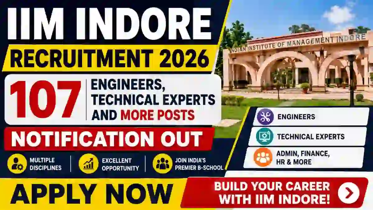 IIM Indore Recruitment 2026 - Apply Offline for 107 Engineers, Technical Experts and More Posts IIM Indore Recruitment 2026 - Apply Offline for 107 Engineers, Technical Experts and More Posts