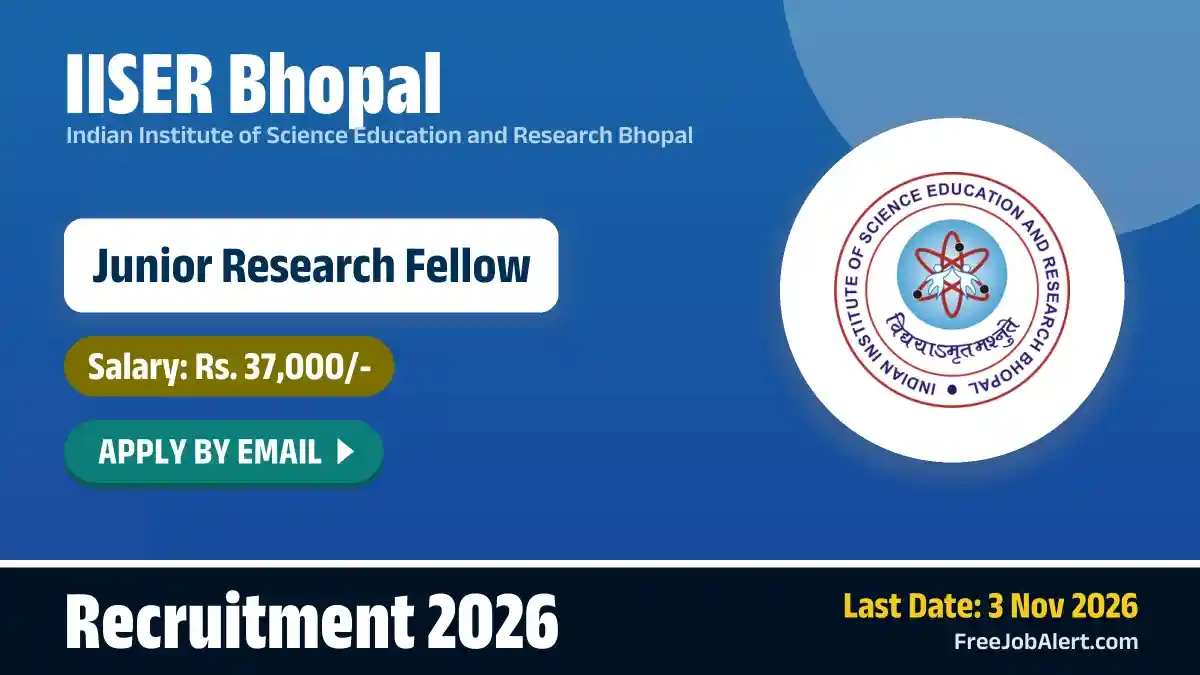 IISER Bhopal Junior Research Fellow (Chemical Engineering) Recruitment 2026 – Apply Online IISER Bhopal Junior Research Fellow (Chemical Engineering) Recruitment 2026 – Apply Online