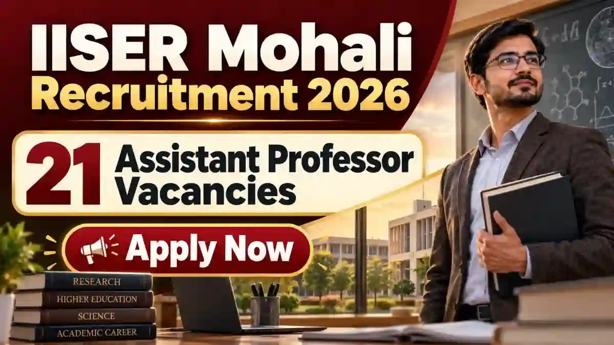IISER Mohali Assistant Professor Recruitment 2026 - Apply Online for 21 Posts IISER Mohali Assistant Professor Recruitment 2026 - Apply Online for 21 Posts