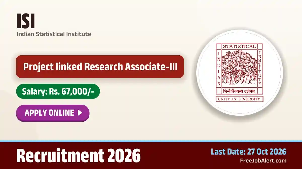 ISI Project linked Research Associate III Recruitment 2026 – Apply Online ISI Project linked Research Associate III Recruitment 2026 – Apply Online