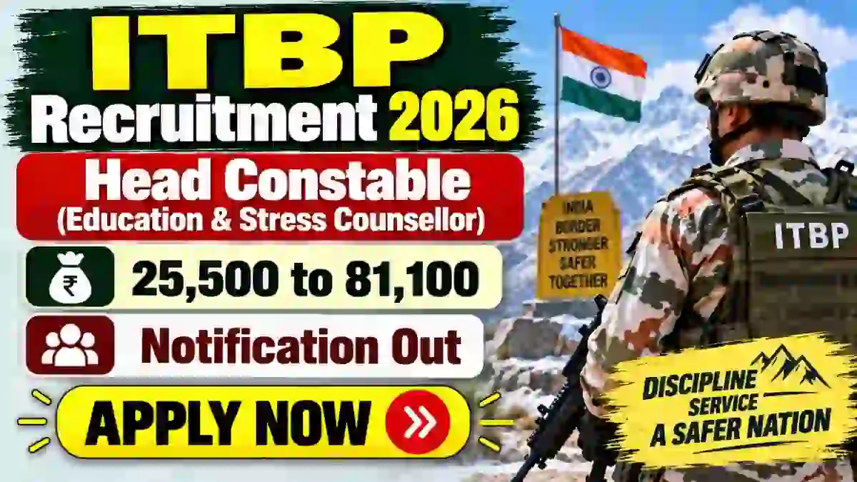 ITBP Head Constable (Education & Stress Counsellor) Recruitment 2026 - Apply Online for 16 Posts ITBP Head Constable (Education & Stress Counsellor) Recruitment 2026 - Apply Online for 16 Posts