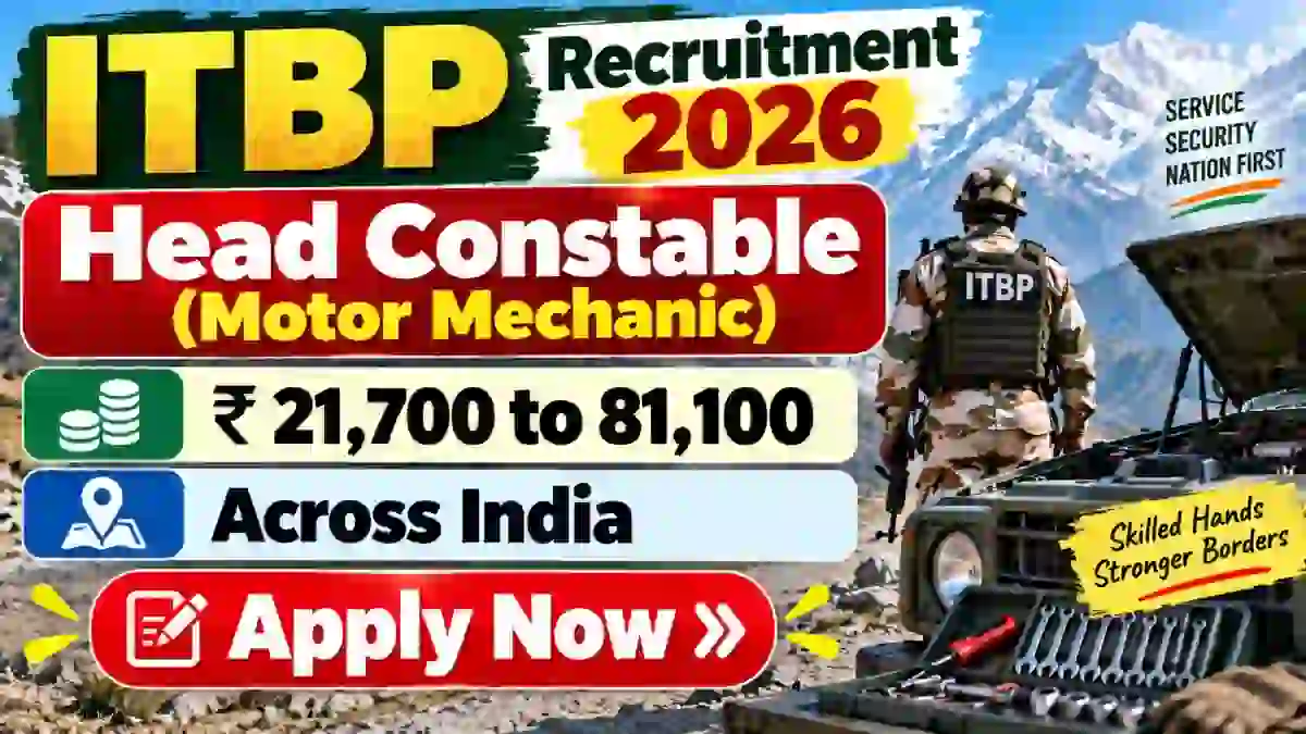 ITBP Head Constable (Motor Mechanic) Recruitment 2026 Notification Out - Apply Online for 21 Posts
