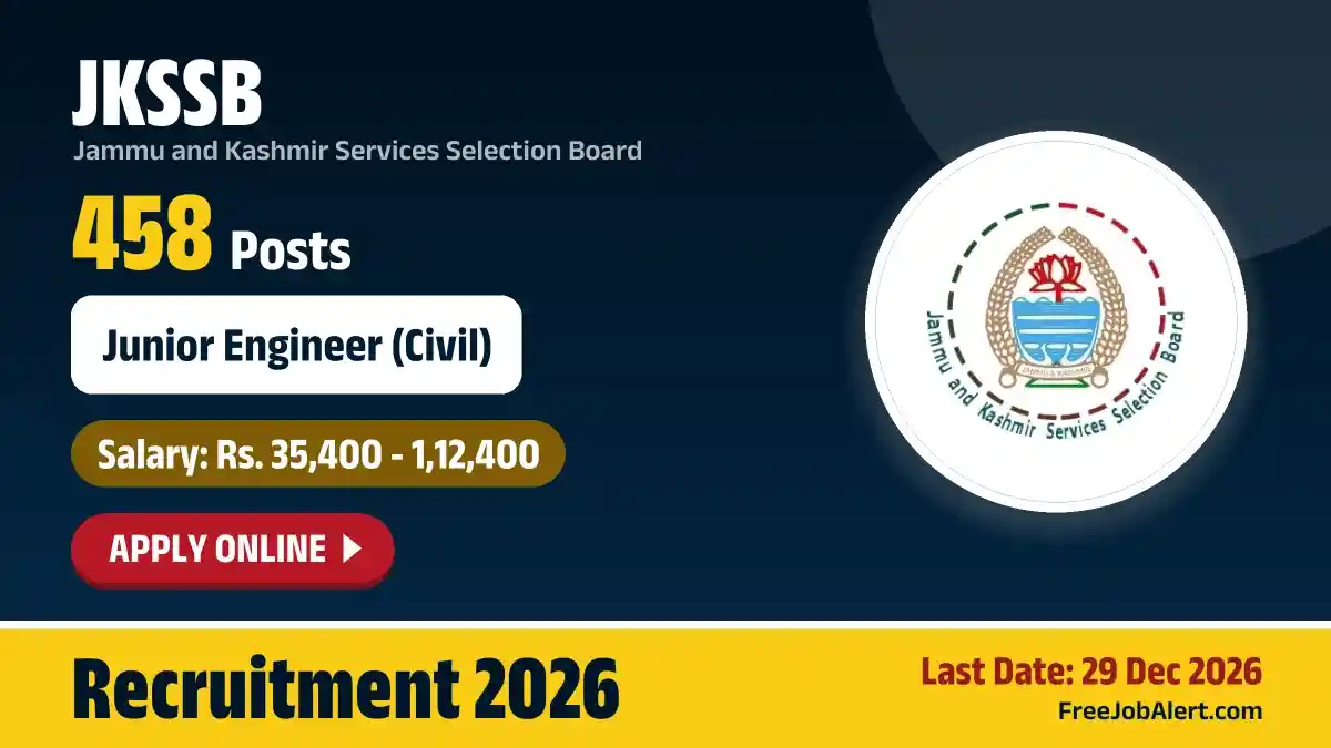 JKSSB Junior Engineer Recruitment 2026 – Apply Online for 458 Posts JKSSB Junior Engineer Recruitment 2026 – Apply Online for 458 Posts