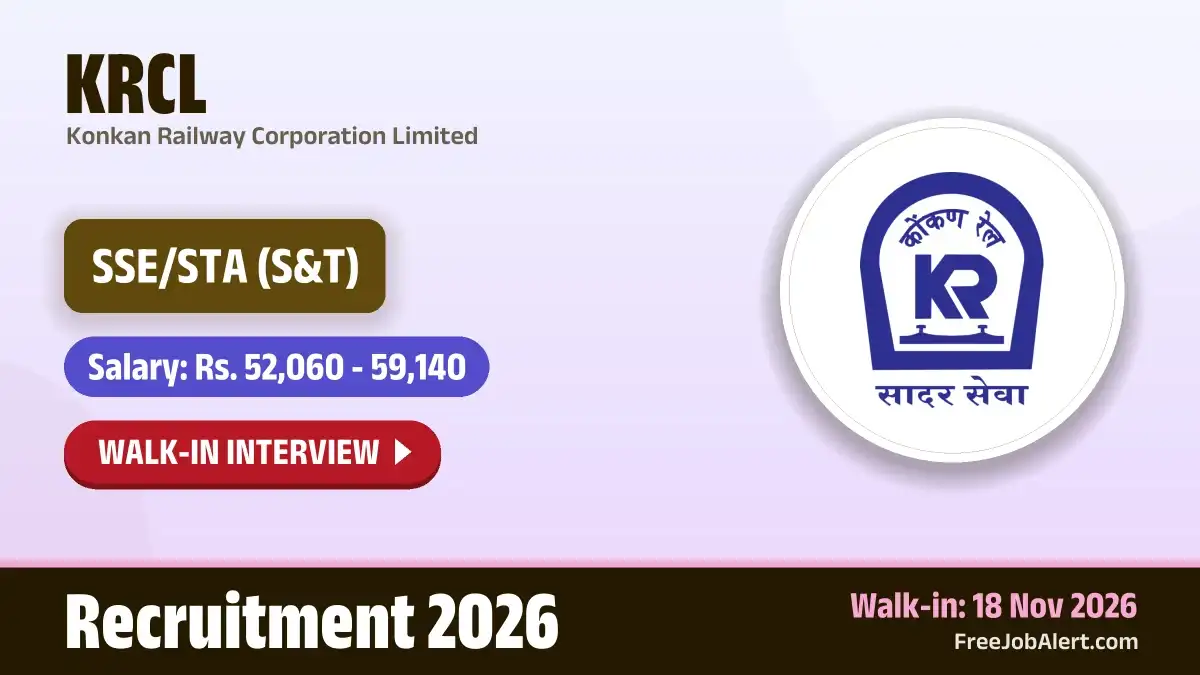 KRCL SSE/STA Recruitment 2026 – Walkin KRCL SSE/STA Recruitment 2026 – Walkin
