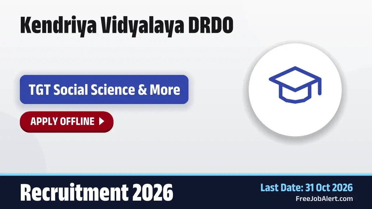 KV DRDO TGT Social Science & Coaches for sports Recruitment 2026 – Apply Offline for 2 Posts KV DRDO TGT Social Science & Coaches for sports Recruitment 2026 – Apply Offline for 2 Posts
