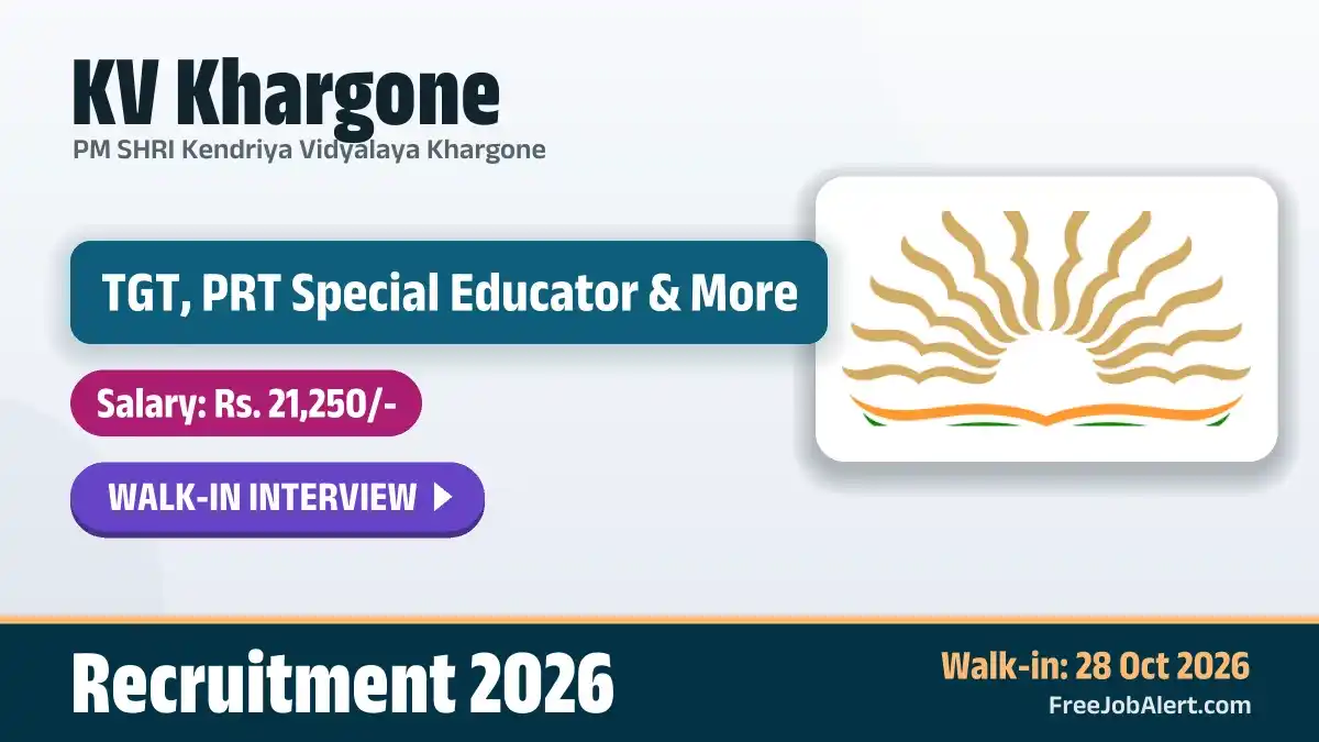 KV Khargone Recruitment 2026 – Walkin for TGT, PRT and More Posts KV Khargone Recruitment 2026 – Walkin for TGT, PRT and More Posts