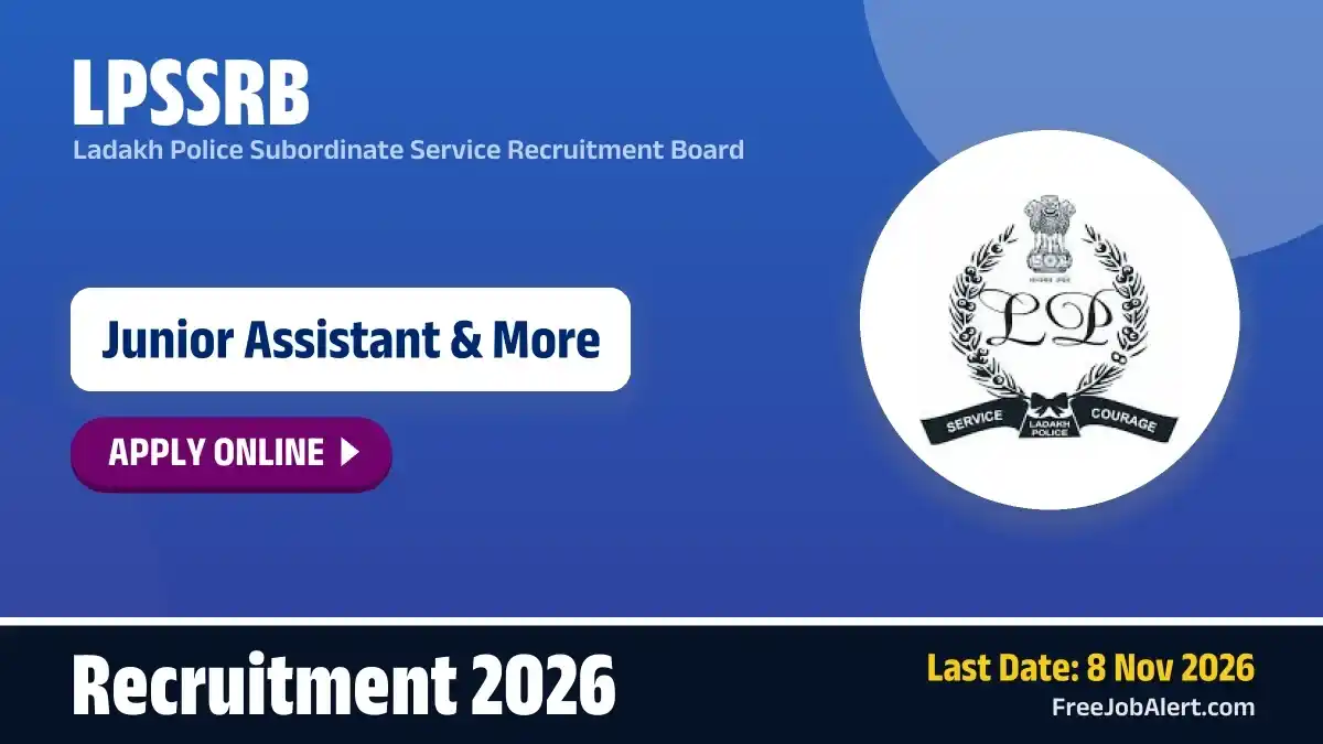 Ladakh Police Recruitment 2026 – Apply Online for 12 Junior Assistant, Computer Assistant and More Posts Ladakh Police Recruitment 2026 – Apply Online for 12 Junior Assistant, Computer Assistant and More Posts