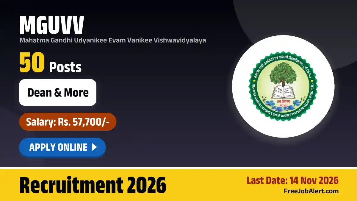MGUVV Recruitment 2026 – Apply Online for 50 Dean, Assistant Professor and More Posts MGUVV Recruitment 2026 – Apply Online for 50 Dean, Assistant Professor and More Posts