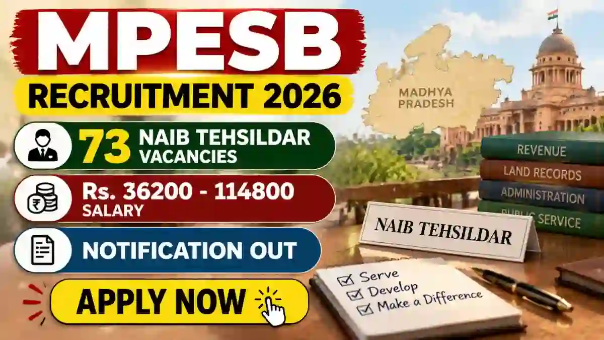MPESB Naib Tehsildar Recruitment 2026 Notification Out - Apply Online for 73 Posts MPESB Naib Tehsildar Recruitment 2026 Notification Out - Apply Online for 73 Posts