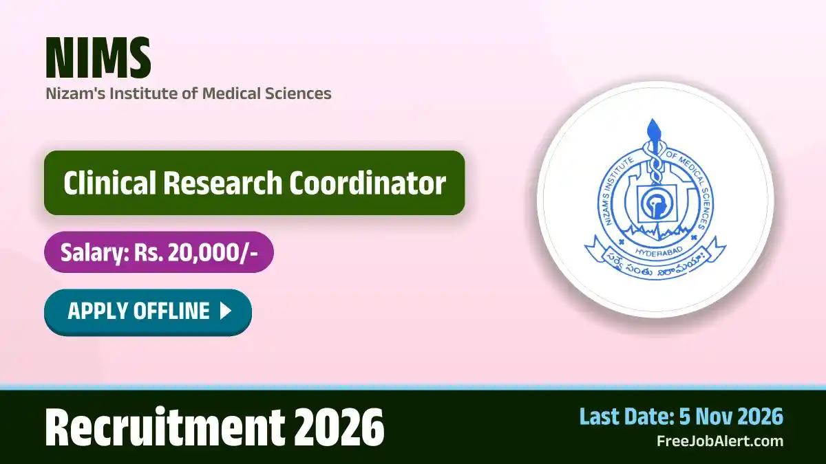 NIMS Clinical Research Coordinator Recruitment 2026 – Apply Offline NIMS Clinical Research Coordinator Recruitment 2026 – Apply Offline