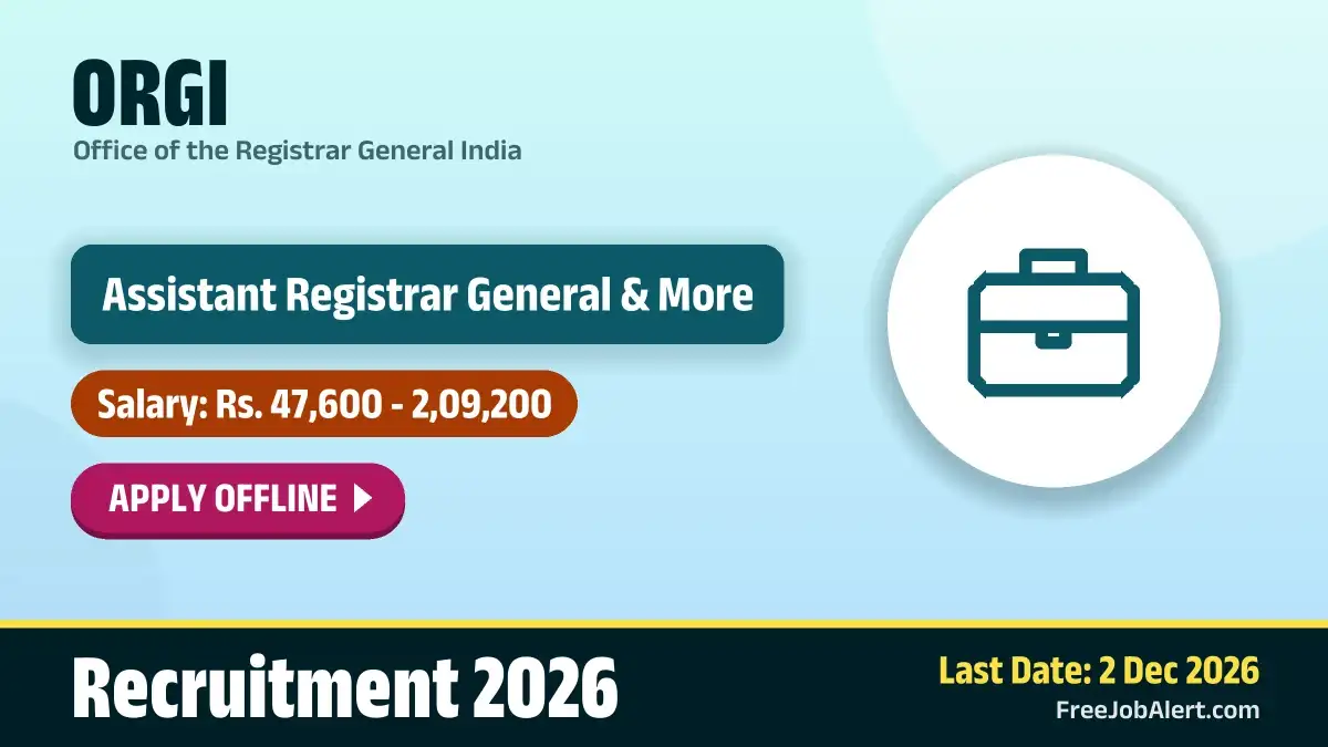 ORGI Recruitment 2026 – Apply Offline for 26 Assistant Registrar General, Research Officer and More Posts
